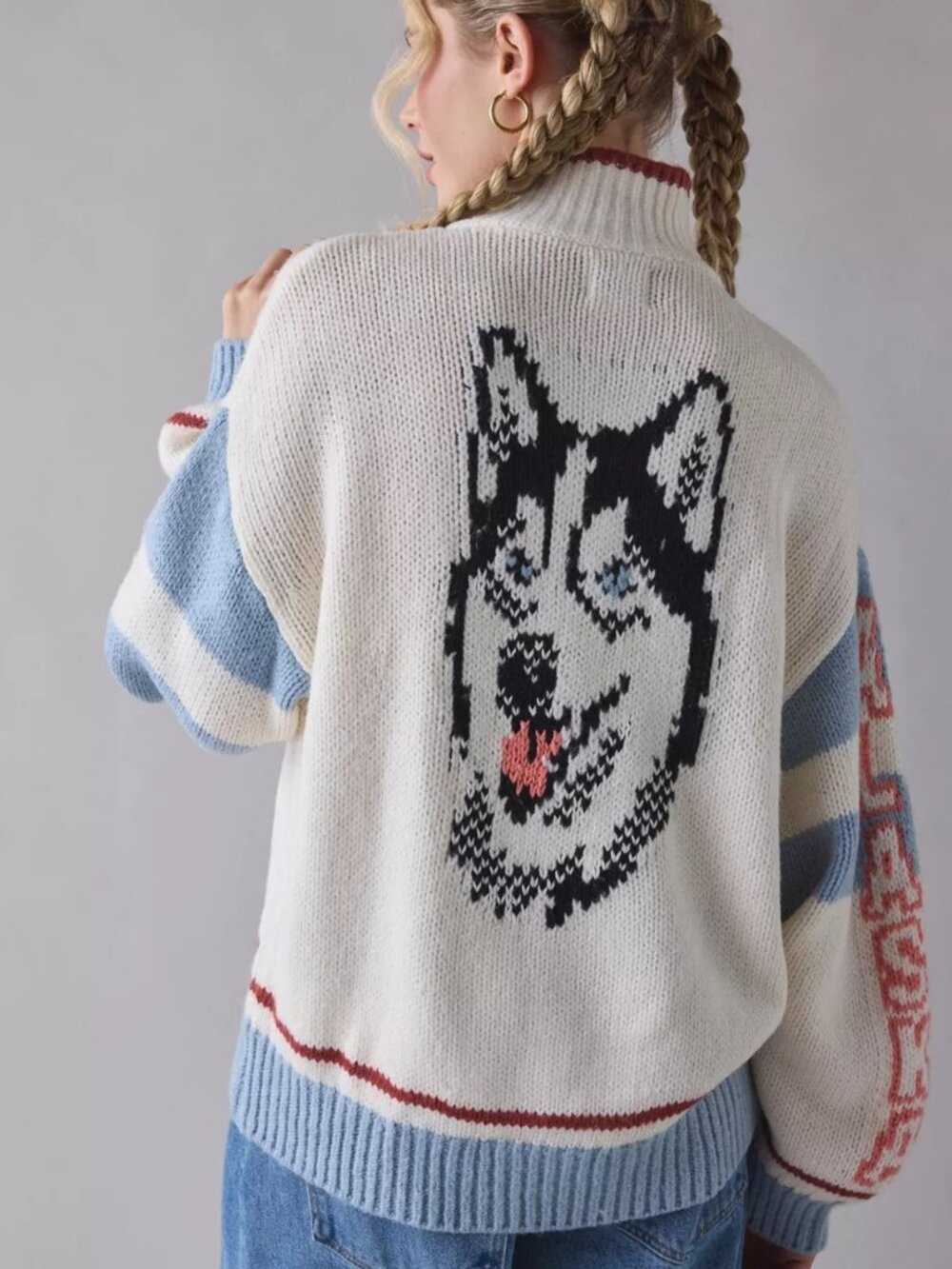 Urban Outfitters BDG Lizzie Alaska Husky Graphic Quarter Zip Pullover Sweater S - Picture 11 of 14